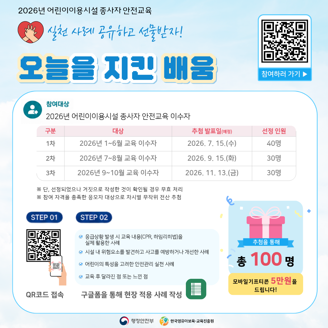 [어린이이용시설 종사자 안전교육] 오늘을 지킨 배움 이벤트 안내